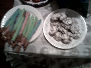 Lightsaber Pretzels and Asteroid cookies